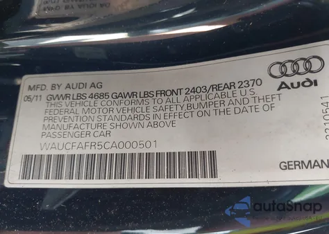 2012 Audi A5 2.0T Premium z USA, uszkodzony, nr VIN WAUCFAFR5CA000501